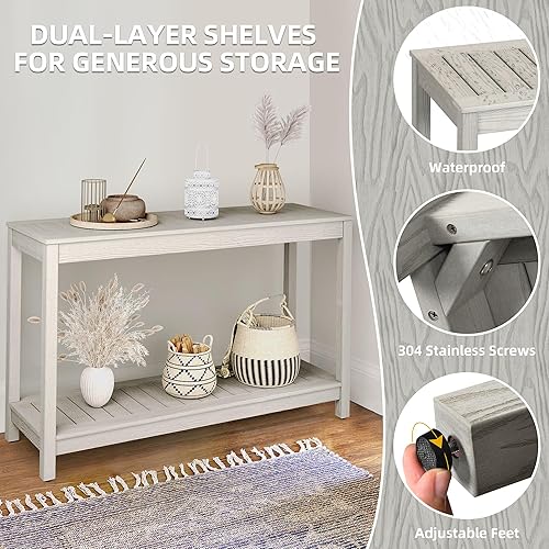 Miniatura 4 de DWVO HIPS - Mesa de consola de 48 pulgadas, para interiores y exteriores, multifuncional, organizador de almacenamiento con patas ajustables (gris)