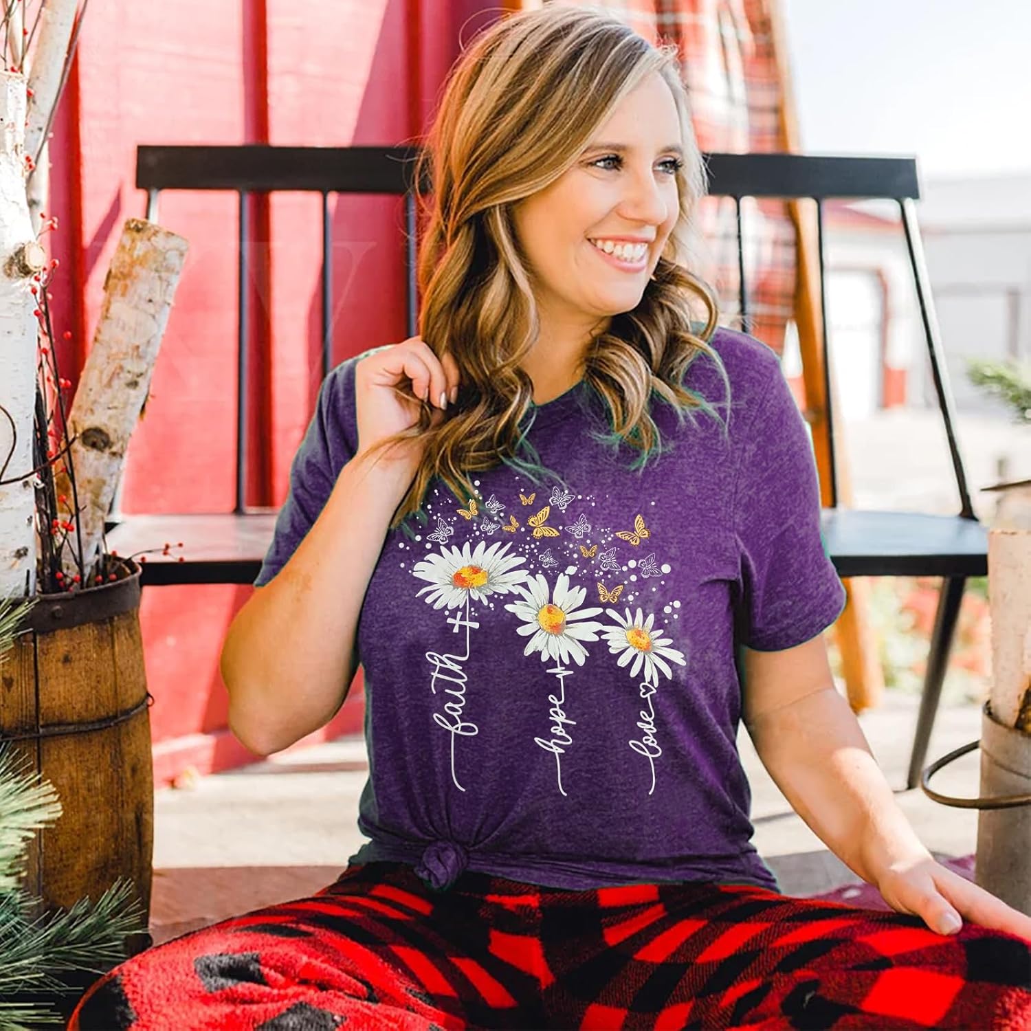 Christian Faith Shirts for Women Butterfly Daisy Graphic Casual T Shirts - Image 2