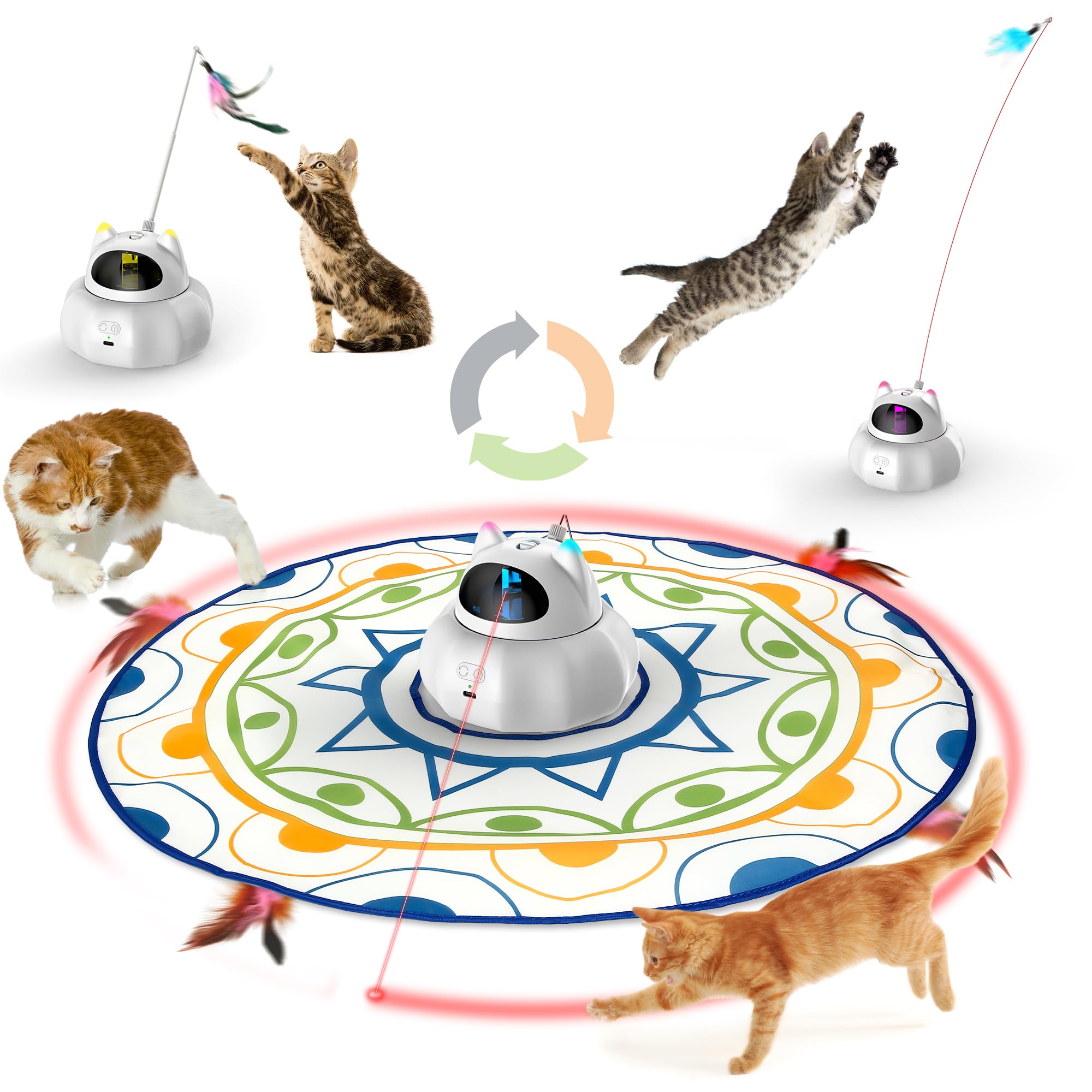 PUHOHUN Juguetes para Gatos de Interior - Juguetes Interactivos para Gatos Silenciosos Recargables | Juguete de Escondite con Ratón y Atrapamiento de Pájaro para Mantener a los Gatitos Ocupados