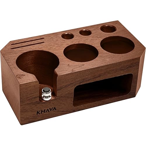 Espresso Tamping Station | Wooden Coffee Tamper Station 51-54 mm | Espresso Organizer & Portafilter Holder | Coffee Station Organizer for Countertop | Espresso Accessories for Coffee Bar, Brown
