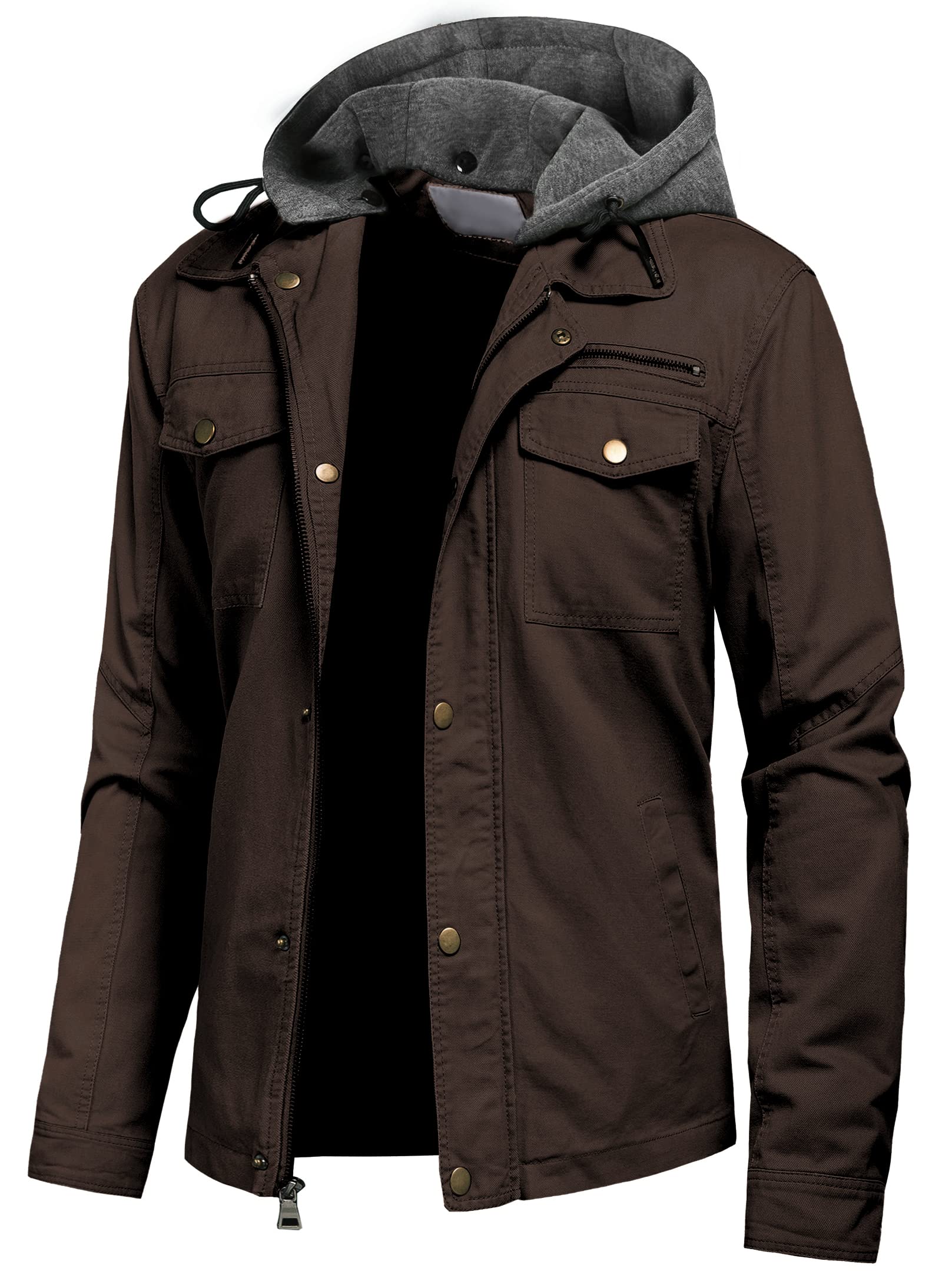 Pursky Men's Canvas Cotton Military Casual Field Jacket Outerwear With Removable Hood