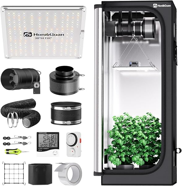 Growzelt-Komplettset mit LED-Lampe, Ventilator und Aktivkohlefilter
