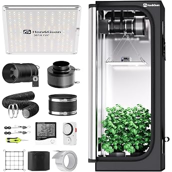 Hon&amp;Guan Grow Tent Complete Set with HG1000 LED Grow Lamp 60 x 60 x 160 cm Grow Tent 150 mm Pipe Fan Activated Carbon Filter 
