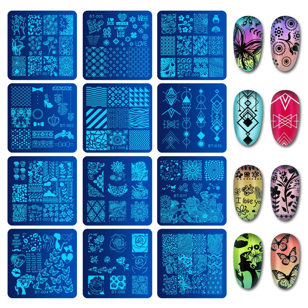 Biutee Nail Stamping Plates Set 12pcs Nail Plates 1stamper 1scraper 1storage bag Nail plate Template Image Plate Stencil Nails Tool (C) : Beauty & Personal Care