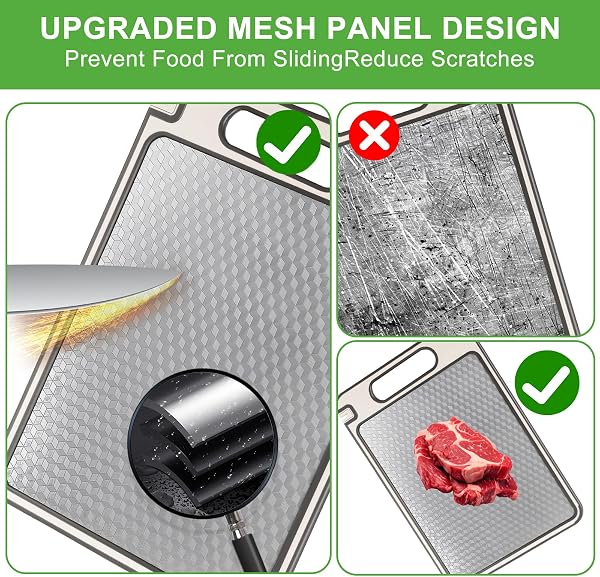 Tabla de Cortar de Doble Cara de Acero Inoxidable,Tabla de Cortar de Acero Inoxidable,Tabla Cortar Acero Inoxidable para Cocina,DiseñO Resistente a Los ArañAzos,Apta para Lavavajillas - 4