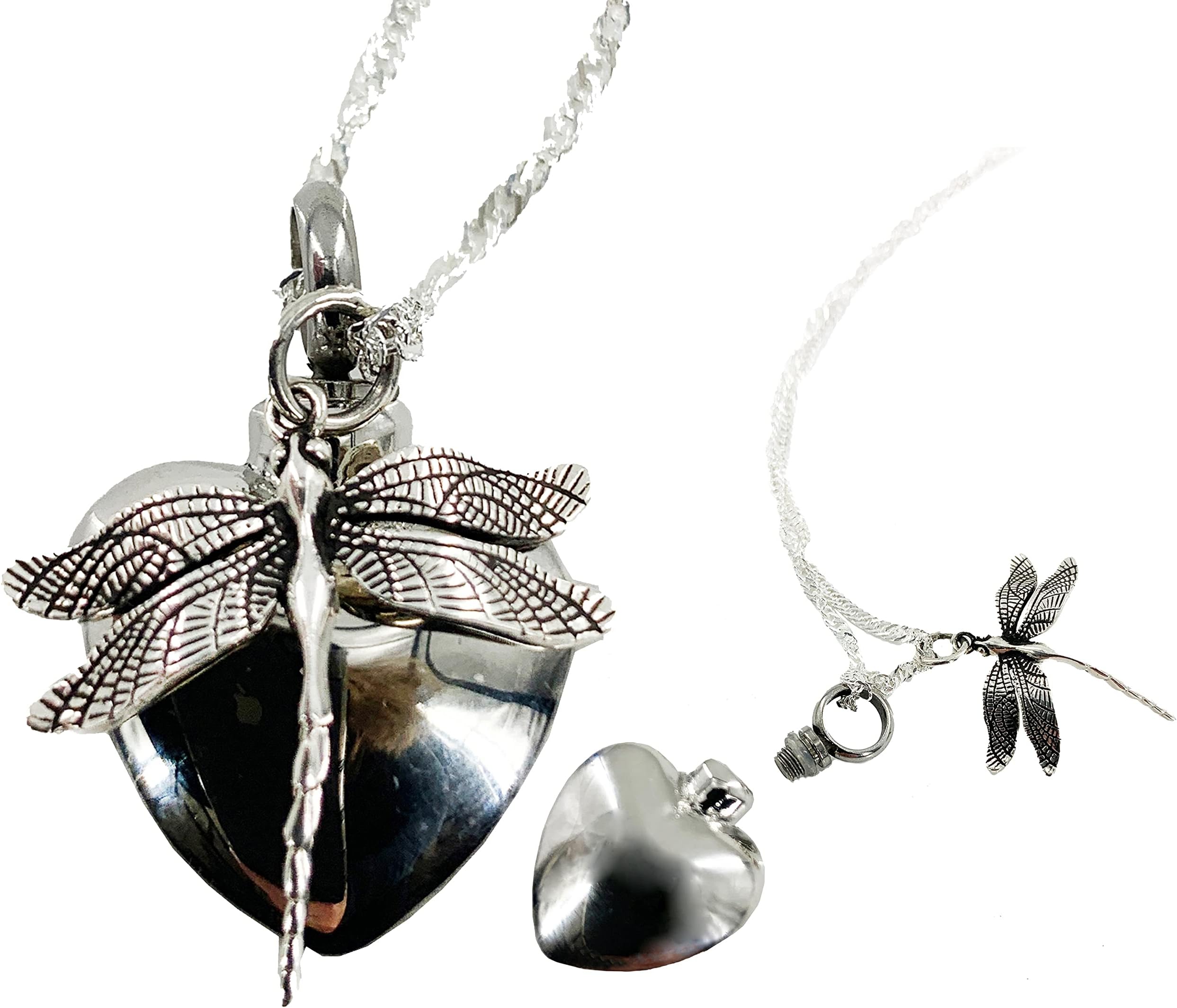 Cremation Jewelry Necklace Dragonfly Heart Unique silver urn locket for ashes memorial hair funeral flowers in memory of loved one