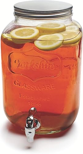 Circleware Sun Tea Mason - Dispensador de bebidas de vidrio con tapa, cristalería de entretenimiento para agua, jugo, licor de cerveza, kombucha y