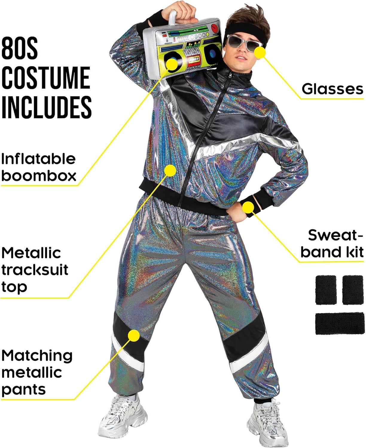 Morph Silver 80s Track Suit Mens 80s Costumes For Men, 1980s Costume For Women, Halloween Costumes For Adults Tracksuits 90s - Image 2