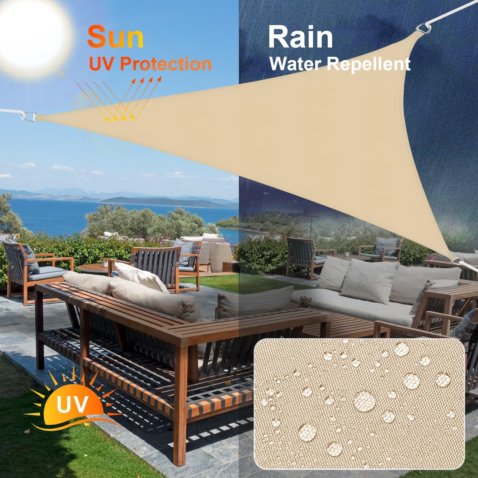 Sonnensegel, wasserdicht, dreieckig, 2 x 2 m, Oxford-Gewebe, für Terrasse, Balkon und Terrasse, UV-Schutz, Baldachin, Outdoor-Sonnenschutz-Lösung :
