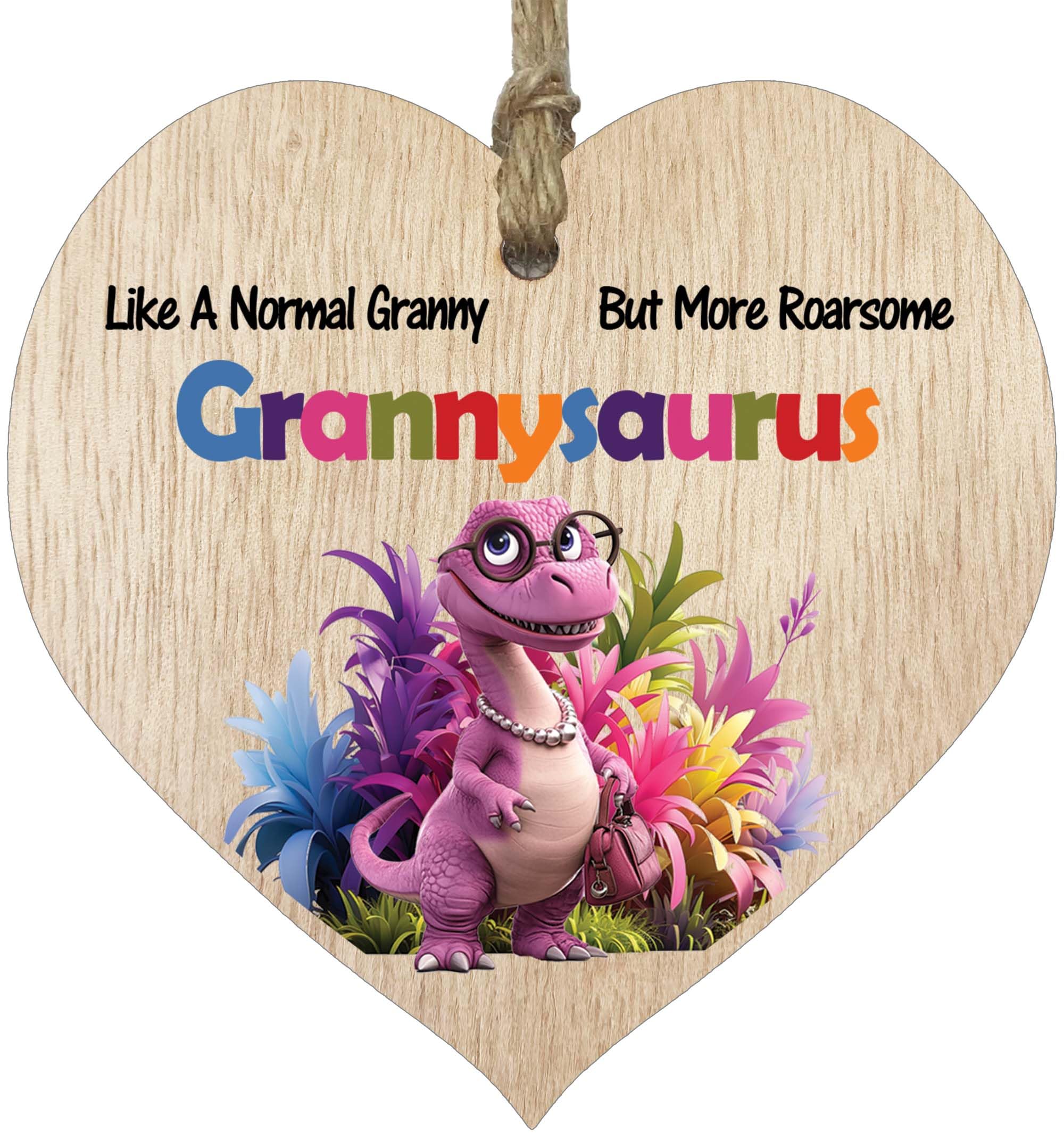 Granny Gifts - Roarsome Grannysaurus Wooden Heart Plaque - Happy Birthday Gifts for Granny from Grandson Granddaughter, Dinosaur Mother's Day Presents, Light Wood Sign Keepsake
