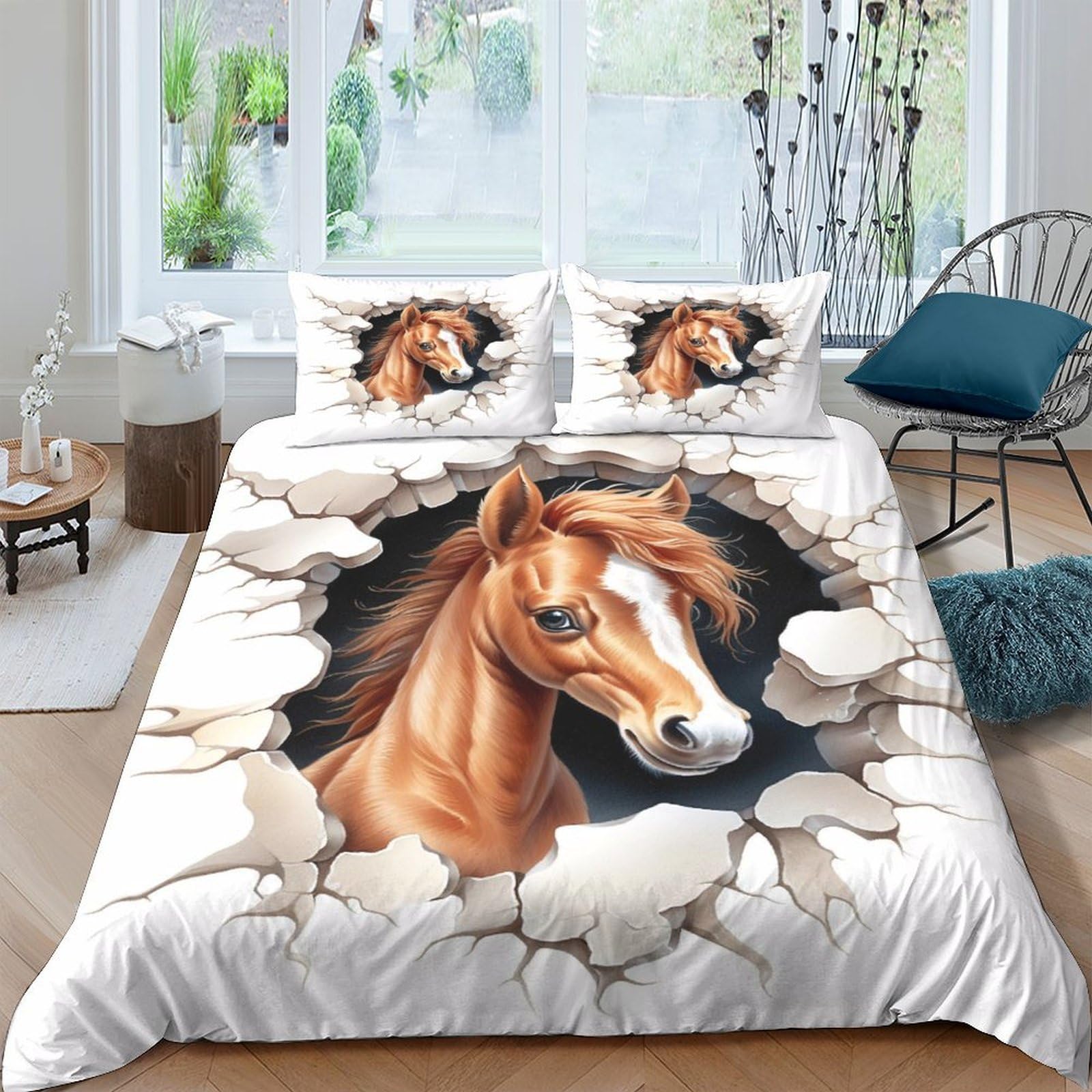 Microfibre linge de lit imprimé de cheval 140x200cm avec housse de couette et taie d'oreiller