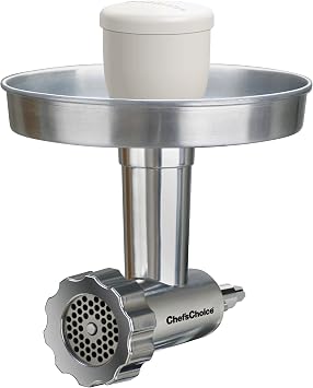 ChefsChoice Food Grinder Attachment Premium Metal Designed for KitchenAid Stand Mixers Includes Sausage Stuffing Kit, One Size, Silver