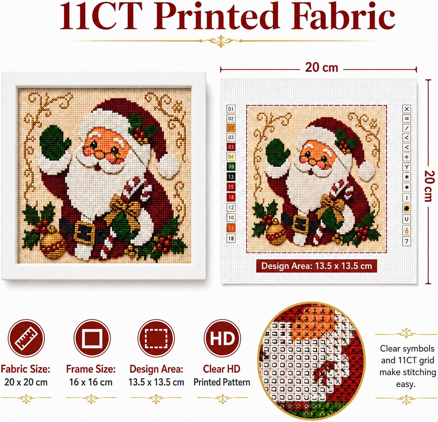 Zhenqing Santa Claus Stamped Cross Stitch Kit for Beginners
