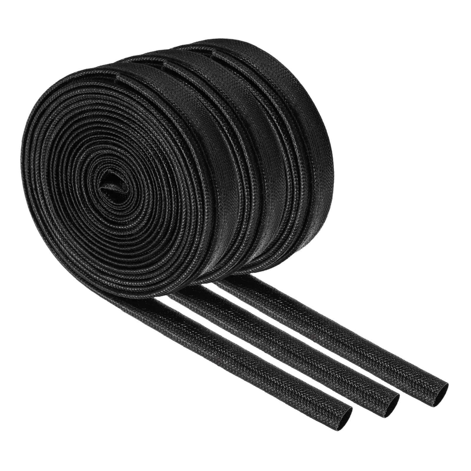 sourcing map 3Pcs Wire Insulation Braid Fire Sleeve,16.4Ft-8mm ID Black, High Temp Silicone Coated Fiberglass Sleeving for Automotive Hose Lines Electrical Wiring