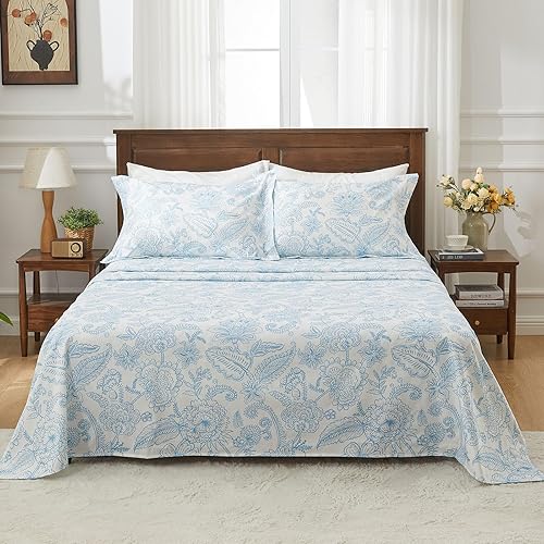kingrest 100% Cotton Twin Sheet Set - 4 Piece Lightweight & Cooling Bed Sheets, 