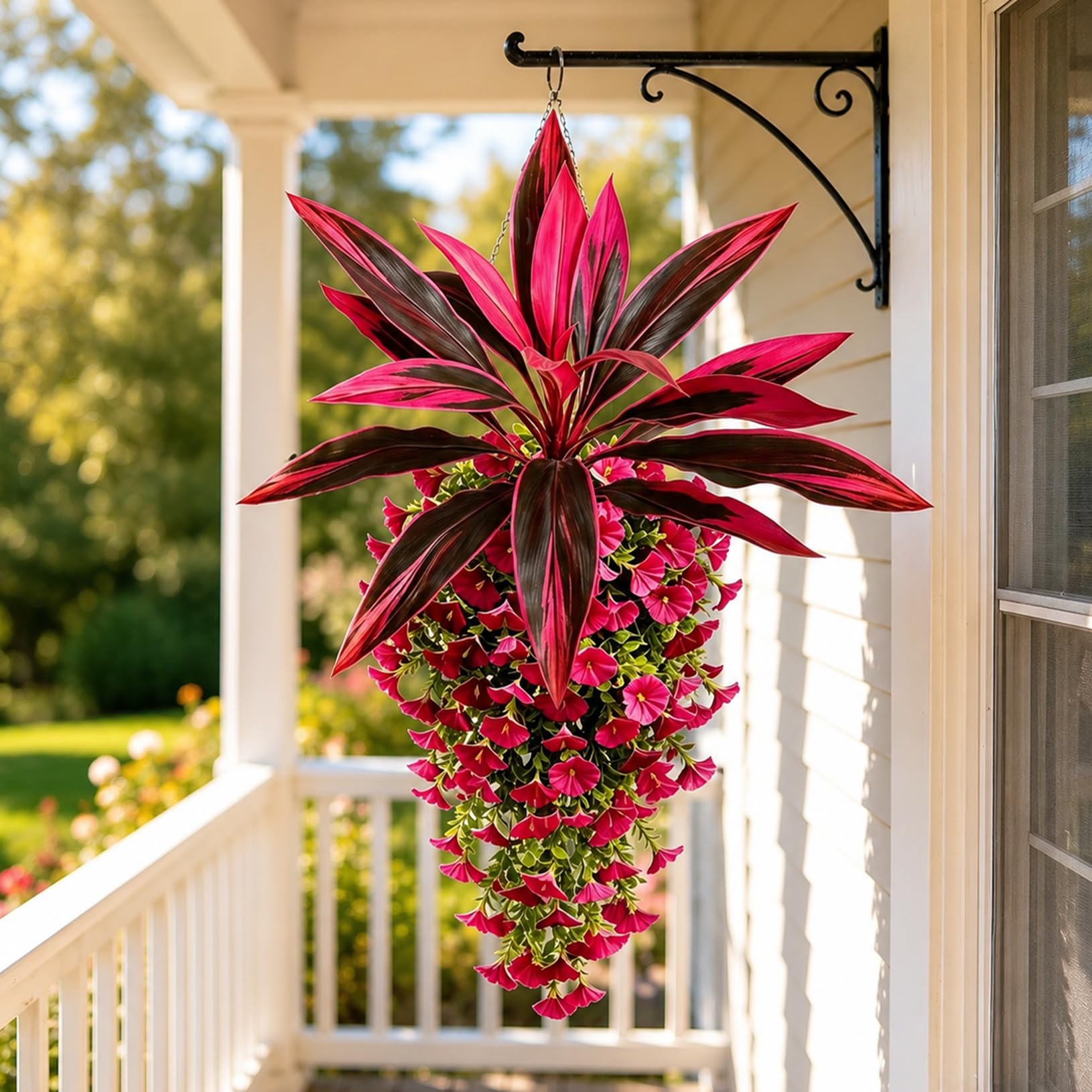 ATAVSADN Artificial Flowers Artificial Plants Hanging for Outdoors, UV Resistant Faux Flowers, Indoor Outdoor Hanging Greenery for Porch, Patio, Balcony, Garden Decor 1Pack,One Size