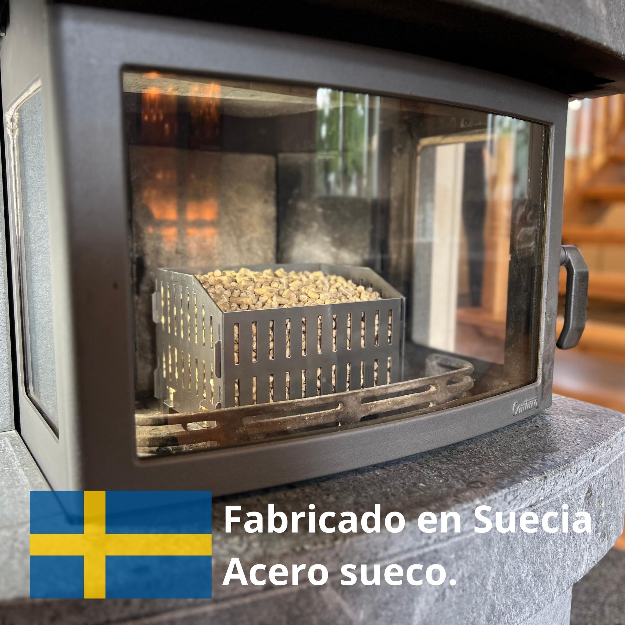 Cesta Quemador de Pellets de USEFUL SWEDEN - Quema Pellets de Madera en Estufa de Leña o Chimenea Abierta, Acero Sueco, 17.7 x 24.0 x 17.0 cm profundidad x ancho x altura, 2kg, Estufa de camping