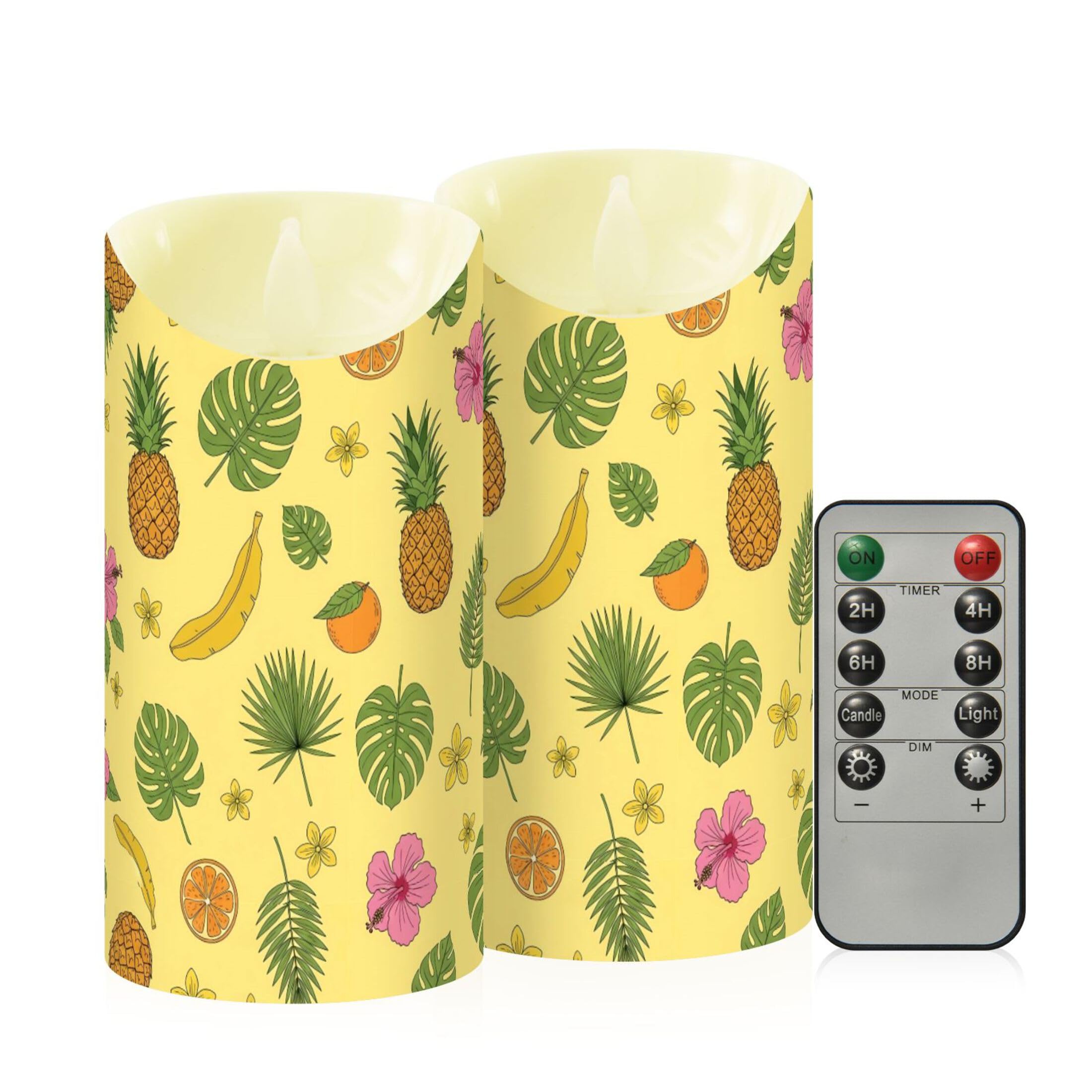 Fuauuyl Pineapples LED Flameless Candles Flickering Plastic Pillar Candles Battery Operated Votive Candle with Remote Control and Timer, Home Decoration 2 Pack