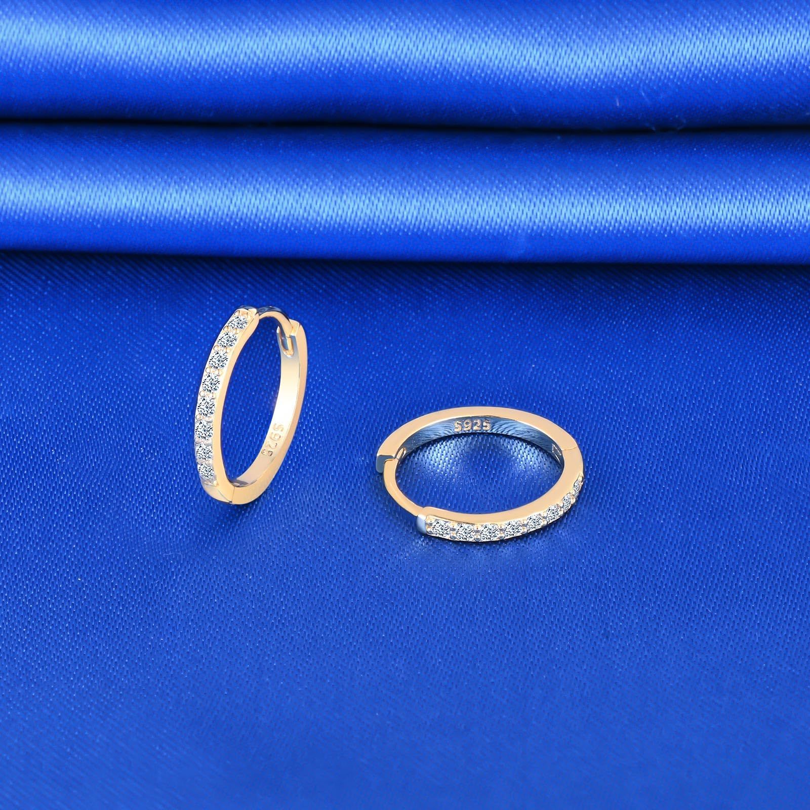 CPSLOVE Orecchini Cerchio da Donna Ragazze Eleganti Orecchini Cerchi con Zircone in Argento 925 Orecchini Creole de Diametro 1.4cm