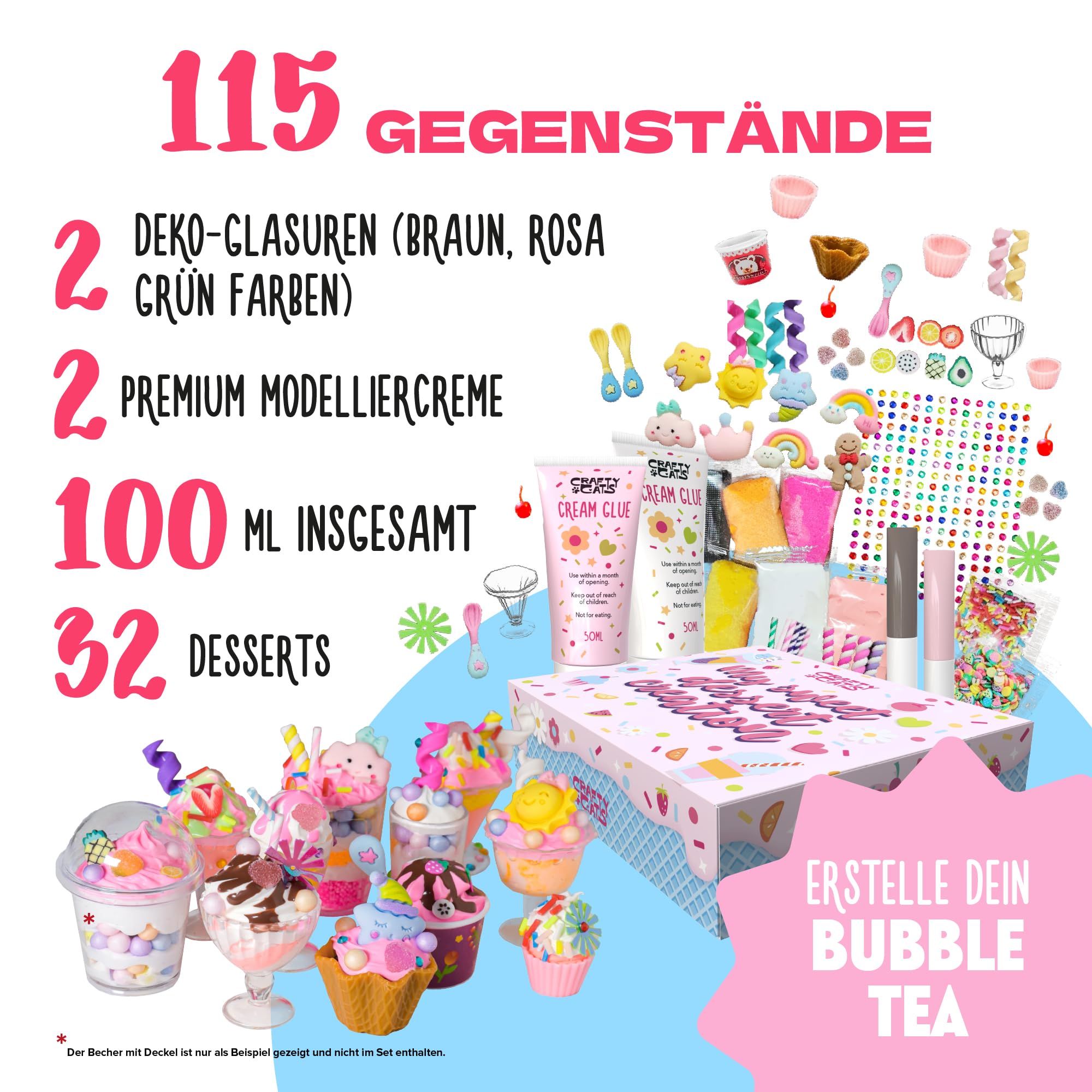 CRAFTY CATS Bastelkoffer Kreativ Set Dessertträume für Katzenliebhaber Kinder ab 6 Jahren DIY Haustier-Basteln, Bastelbox Katzen, kreatives Bastel Set Geschenkidee Familie