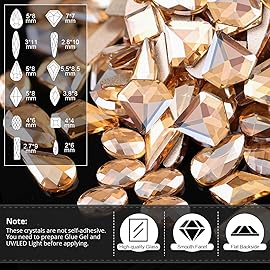 Rhinestones for Nails, Manicure Kit with Rhinestone Glue Gel, Multi Shapes Champagne Glass 3D Nail Charms + Flatback 2-5mm Round Beads & Gem Glue (UV/LED Needed) with Dotting Tools