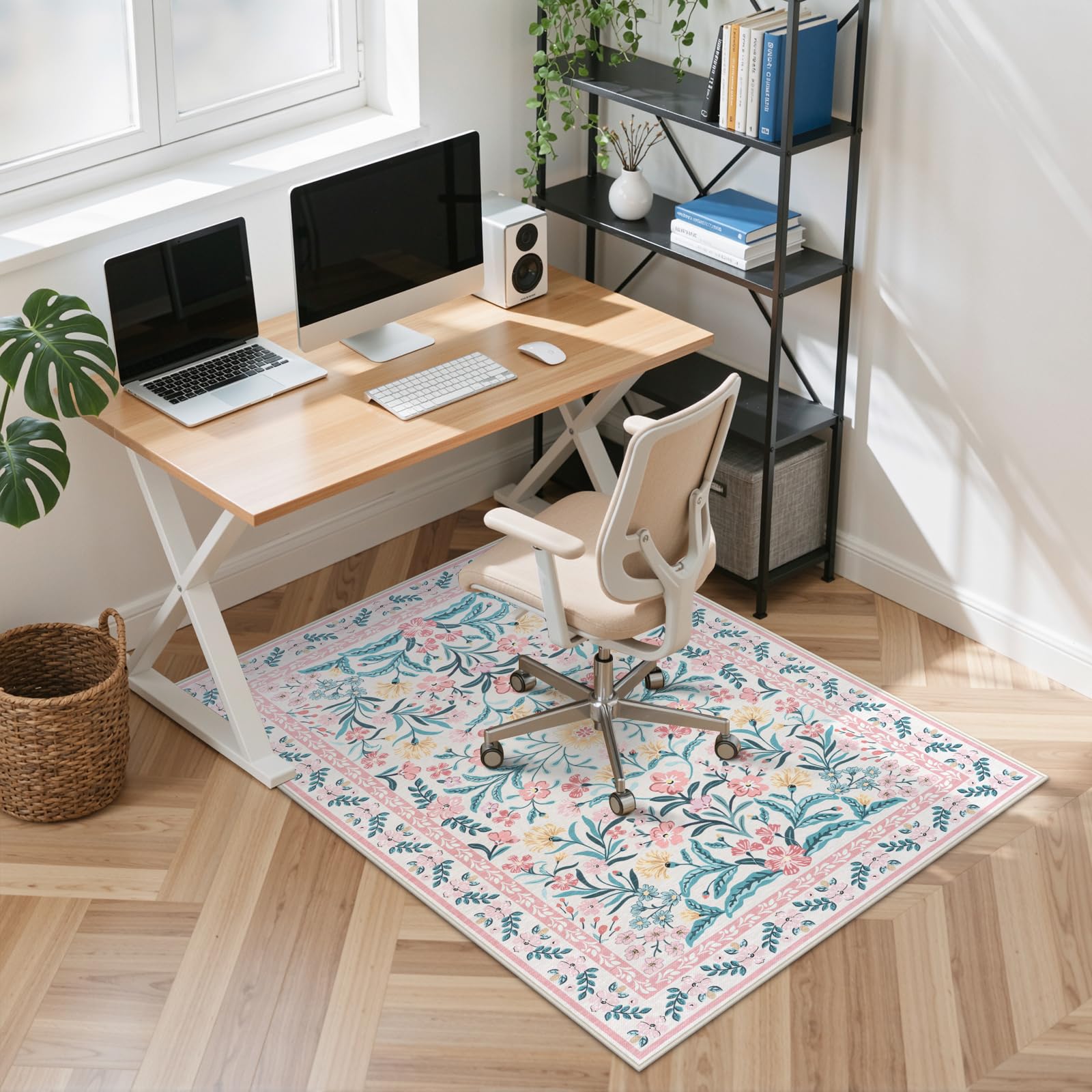 Anidaroel 36x48 Office Chair Mat for Hardwood Floor Boho Floral Floor Mat for Office Chair Anti-Slip Desk Rug
