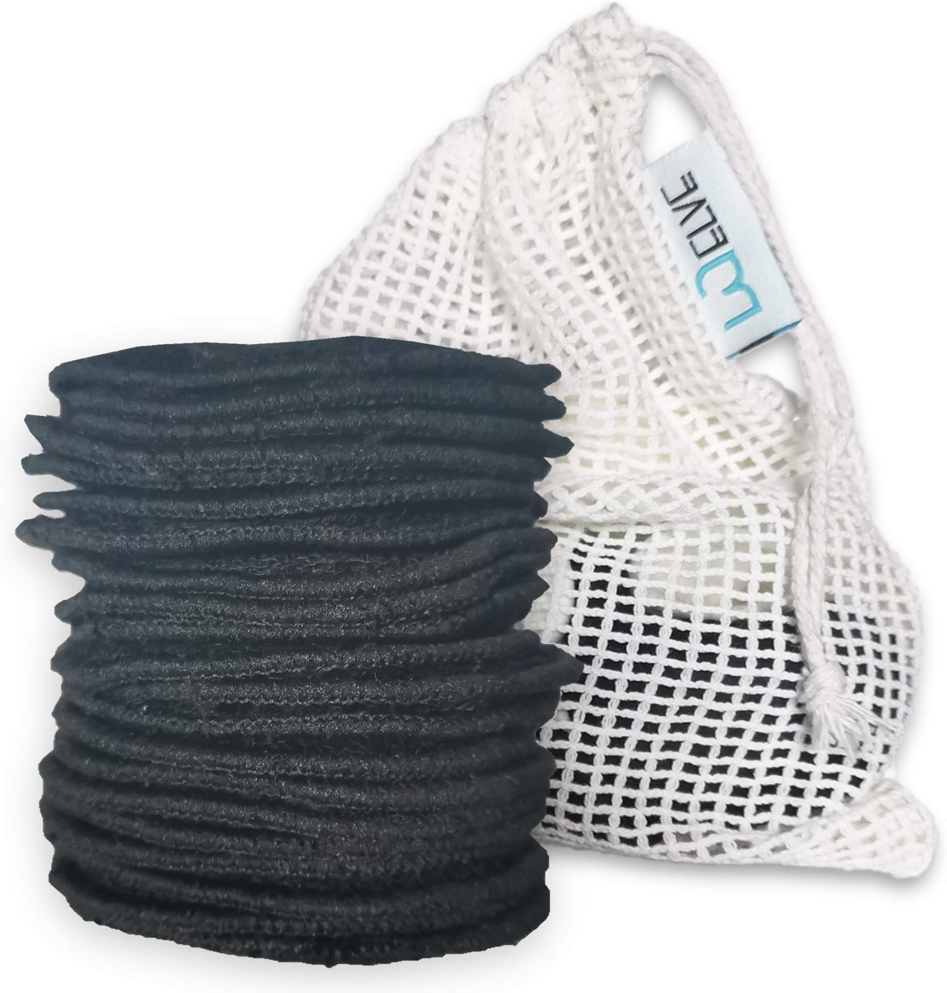 Reusable Cotton Pads – Organic Bamboo Cotton Pads for makeup removal and cleansing for men and women. 21 Eco Friendly Reusable Cotton wool Pads with Wash Bag (21, Black)