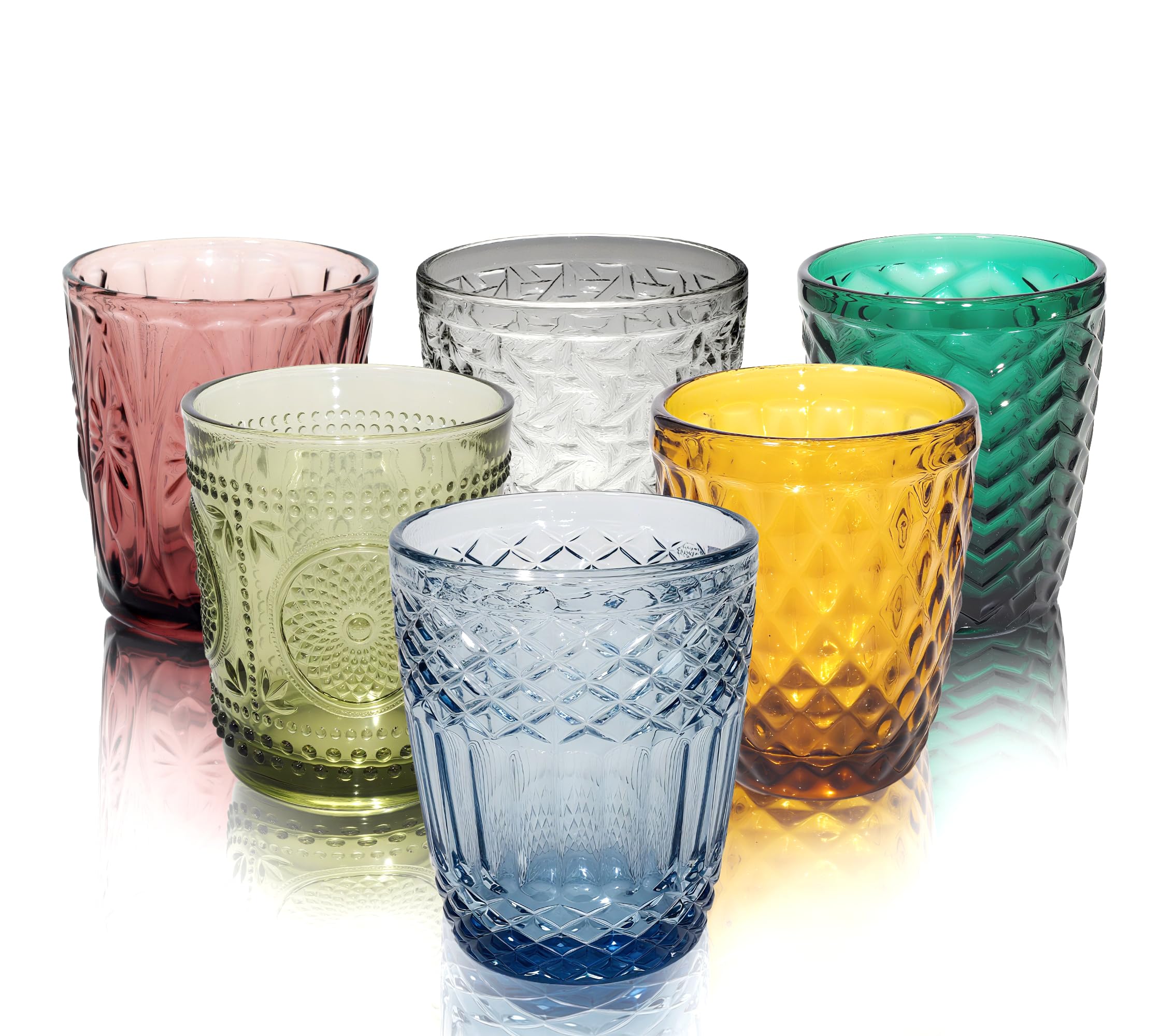 Juego de 6 Vasos Coloridos, Vasos Estampados para Agua para Cocina y Bar, Vasos para Bebidas de Agua, Cerveza, Jugos, Vasos para Cócteles, Color Mixto