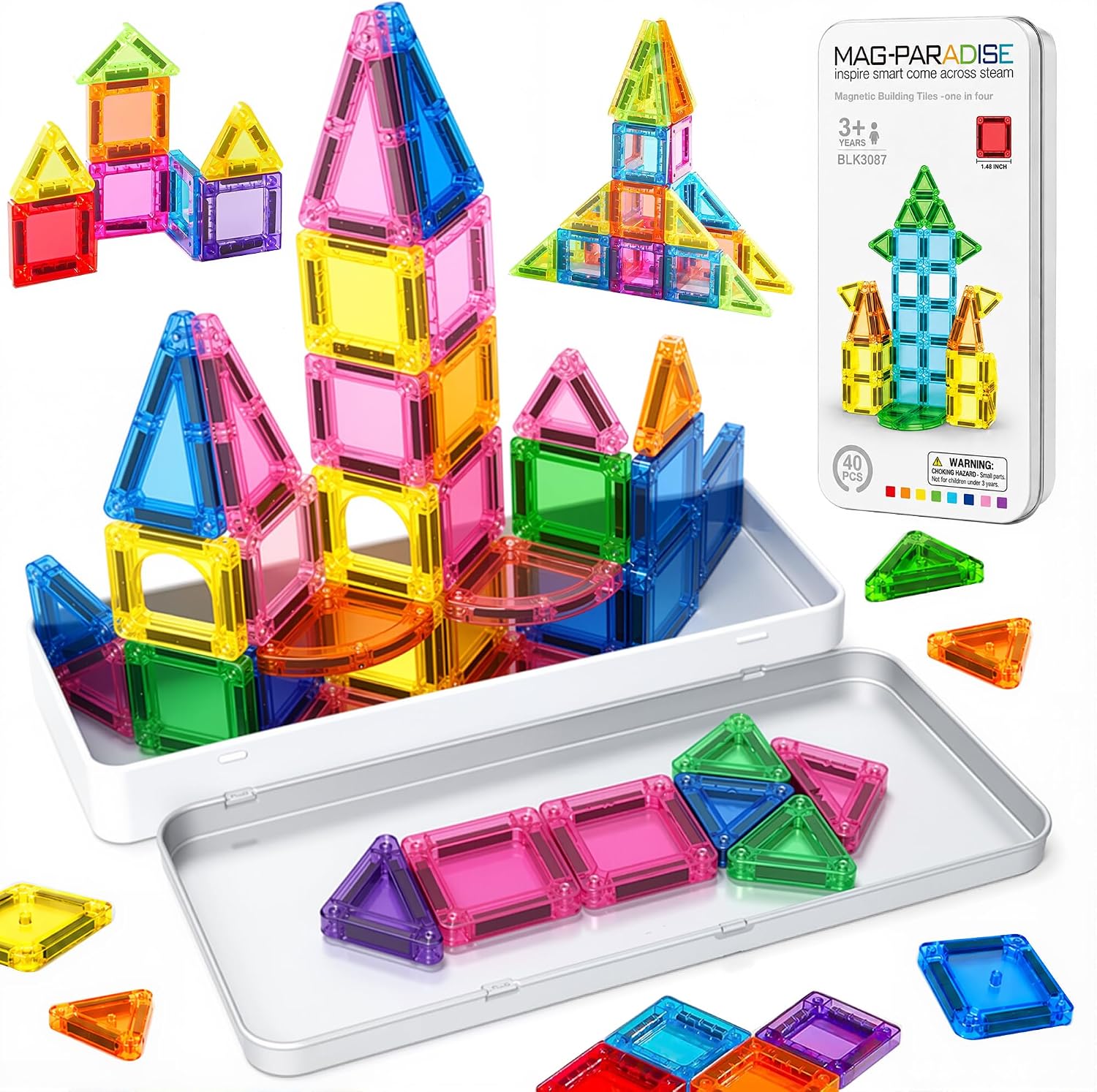 Magnetic Tiles Travel Set, Mini Magnetic Building Tiles for Kids