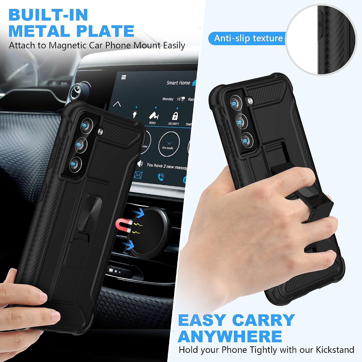 ORETECH Samsung Galaxy S21 Plus Case, Galaxy S21 Plus Case with 2 x Tempered Glass Screen Protector for Samsung S21 Plus Phone Case with Built-in Kickstand for Samsung S21 Plus Case -6.7" Black