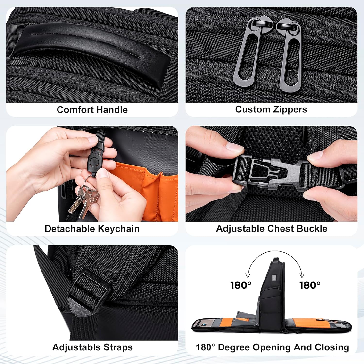 FENRUIEN Business Travel Backpack for Men,Large Capacity Laptop Backpack with USB Charging Port,Multifunctional Water Resistant Expandable Black Bag Fits 15.6 Inch computer - Image 9