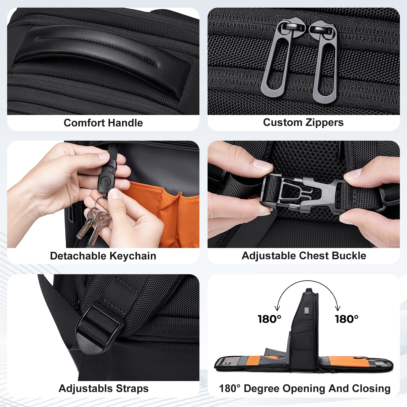 Mochila de viaje de negocios para hombres, mochila para laptop de gran capacidad con puerto de carga USB, bolsa negra expandible multifuncional resistente al agua para computadora de 15.6 9