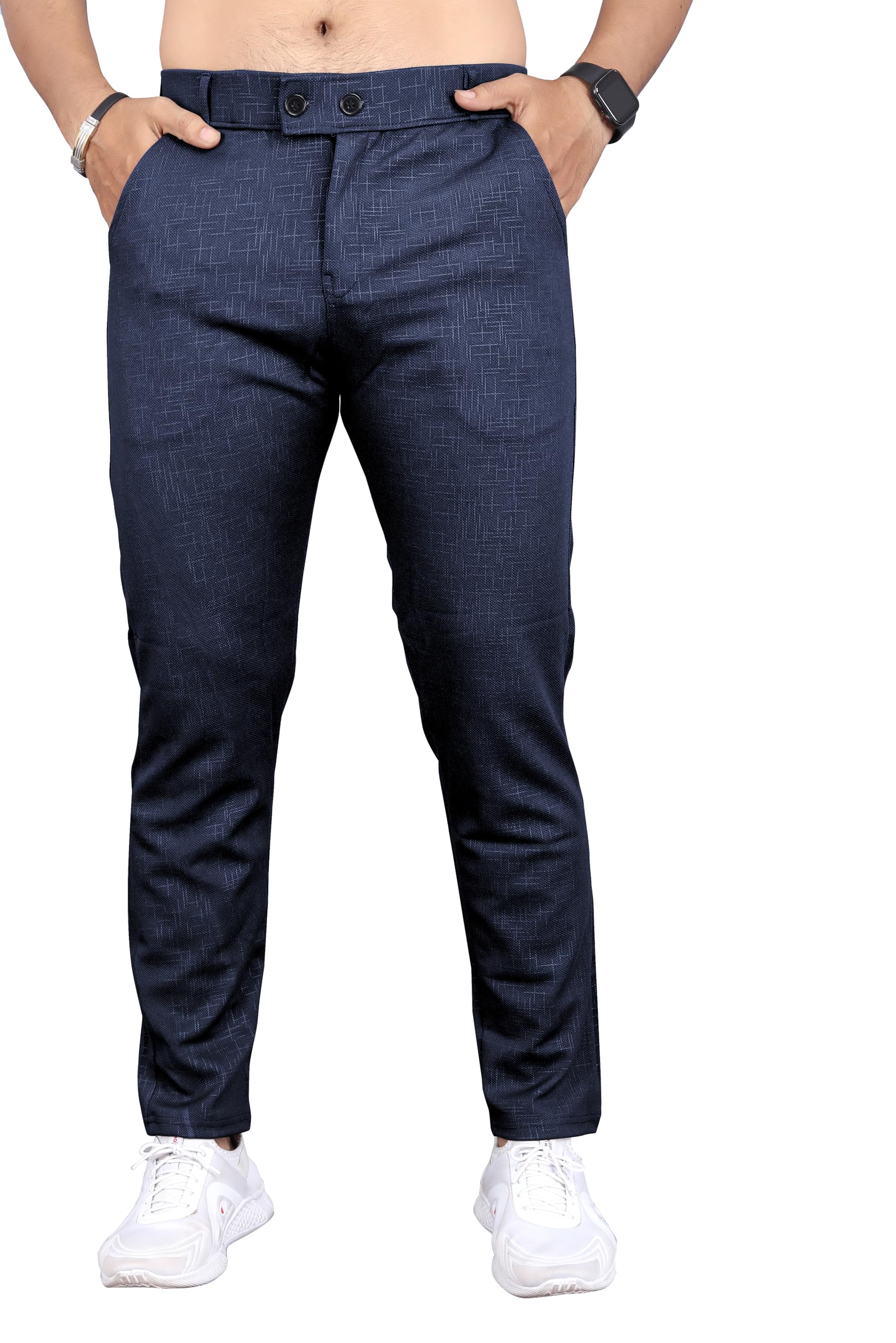 mehrang Men's Slim Fit Casual Trousers, Black, Cotton Blend, Side Pockets-picture-42