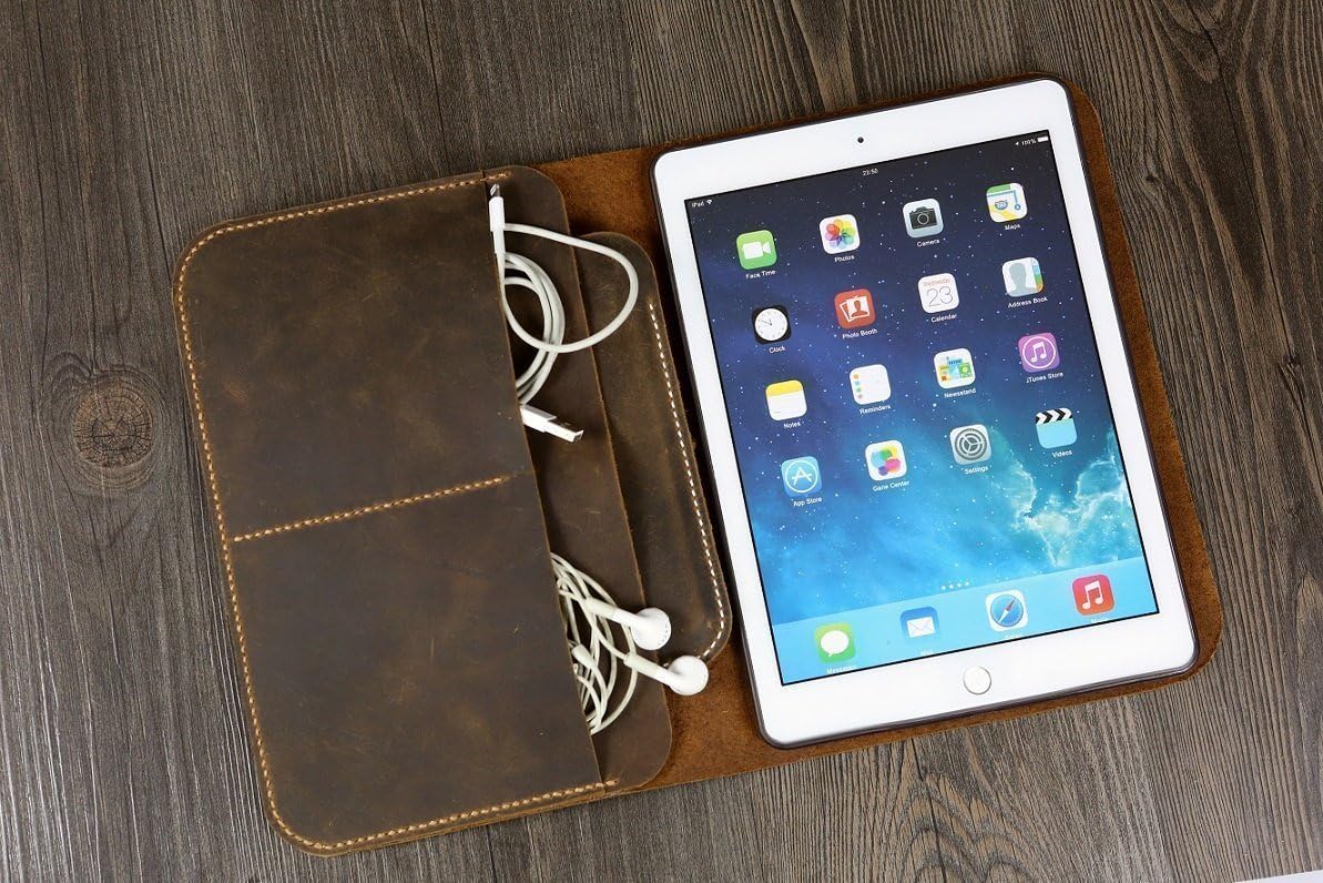 Personalized Vintage Distressed Genuine Real Leather iPad Air/Air 2 case Cover Sleeve/iPad Organizer case/ipad air 2 Folder - IDAX005S