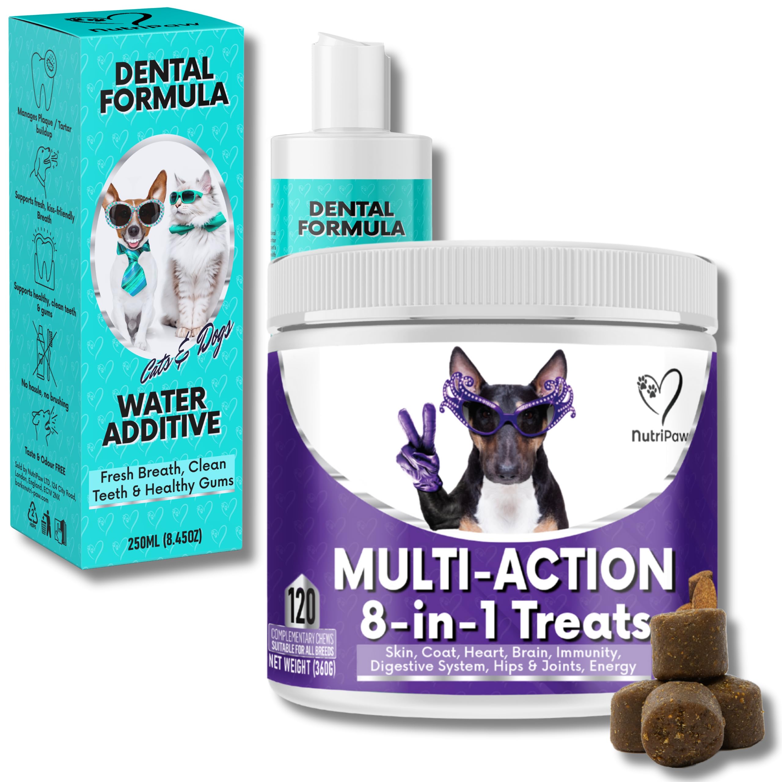 NutriPaw Dental Water & Multi-Vitamin Bundle - Soft Chews For Brain, Heart, Skin, Coat, Immunity, Digestion & Joints - Dental Water for Clean Teeth, Fresh Breath & Healthy Gums - Great for all dogs