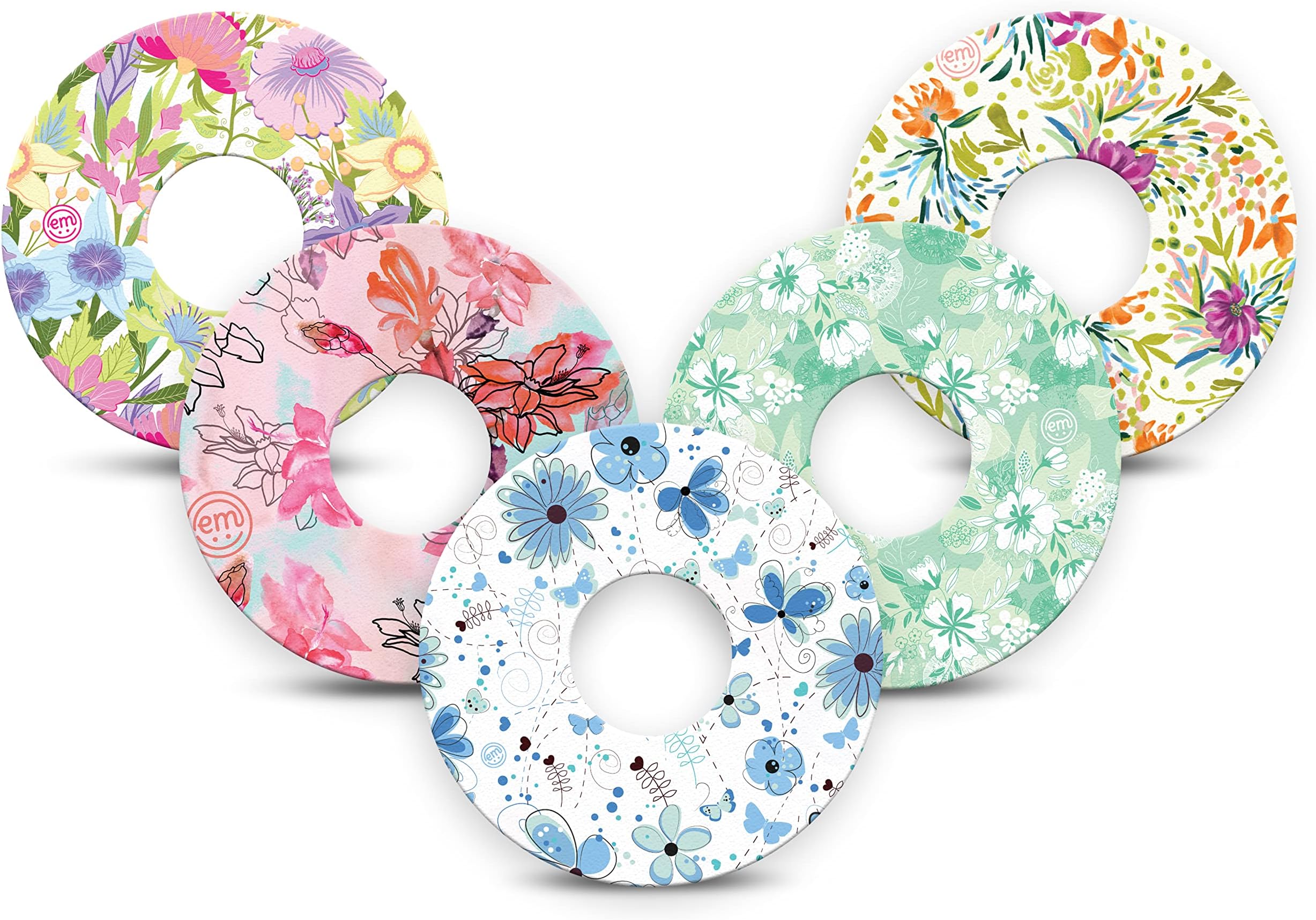 ExpressionMed - Adhesive Patches for Libre 3 & Libre 3 Plus (Pack of 5) - Made in The USA, Waterproof, Non-Fraying, Pre-Cut CGM Sensor Tapes (Pastel Flowers Variety Pack)