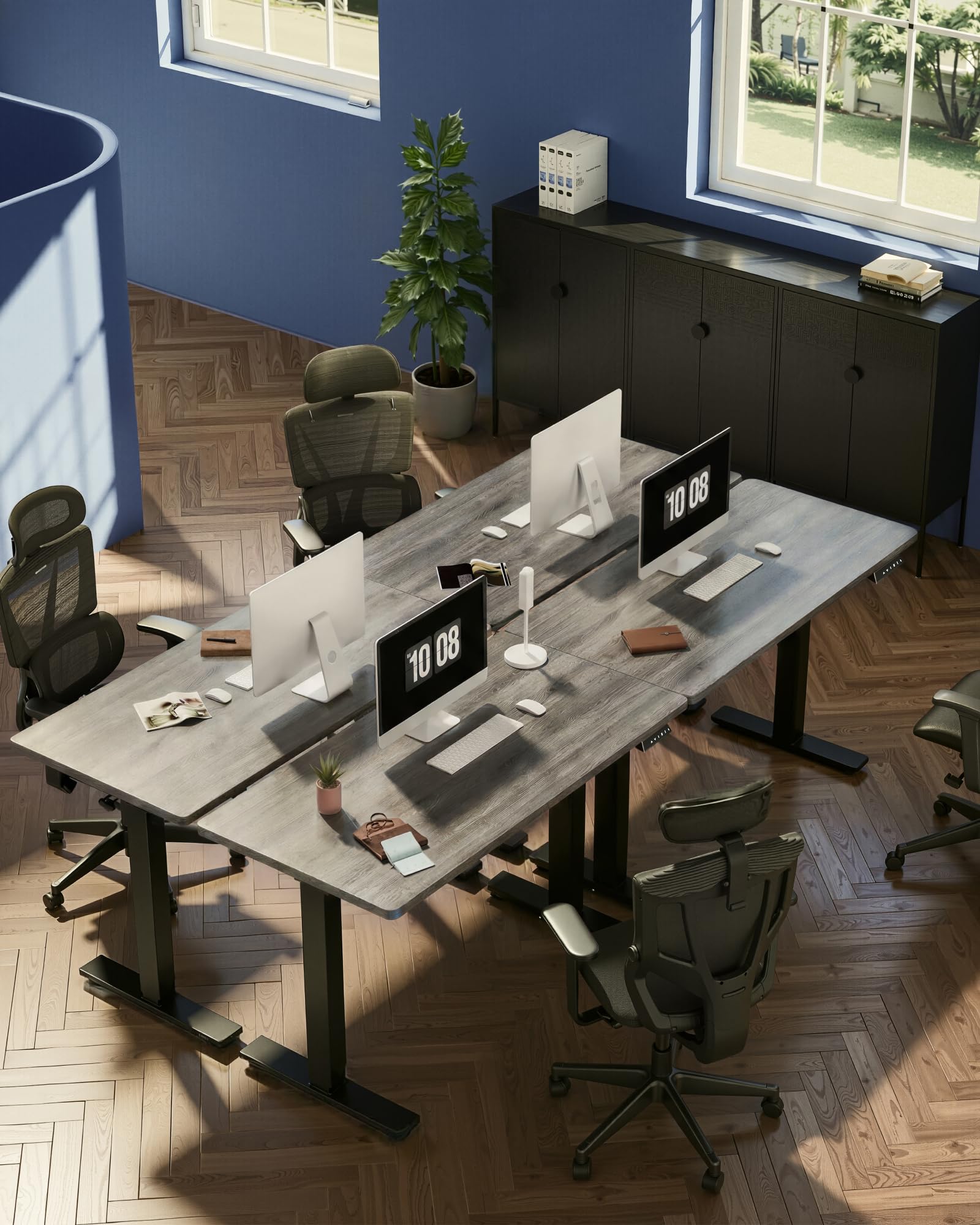 FLEXISPOT EN1 One-Piece Standing Desk, Electric Adjustable with 4 Memory Presets, 176 LBS Capacity, Stable & Quiet, Seamless Desktop for Home Office & Dual Monitors, 48"x24" Gray Wood view 8