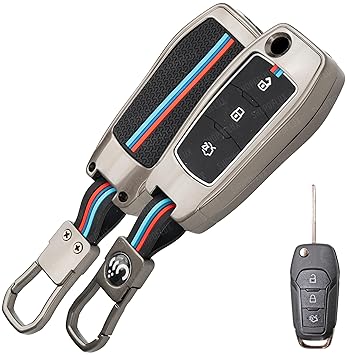 SHOPOFLUX Metal Key Cover Compatible for Ford Endeavour | Figo | Aspire | Freestyle 3 Button Flip Key - Black - image, photos