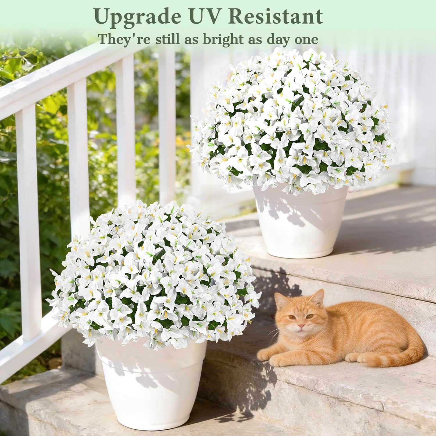 Yastouay 16 Bundles Artificial Flowers for Outdoors, Realistic Bougainvillea Fake Flowers for Outside, UV Resistant Silk Outdoor Faux Plants for Porch Patio Planter Front Door Garden Decor(White)