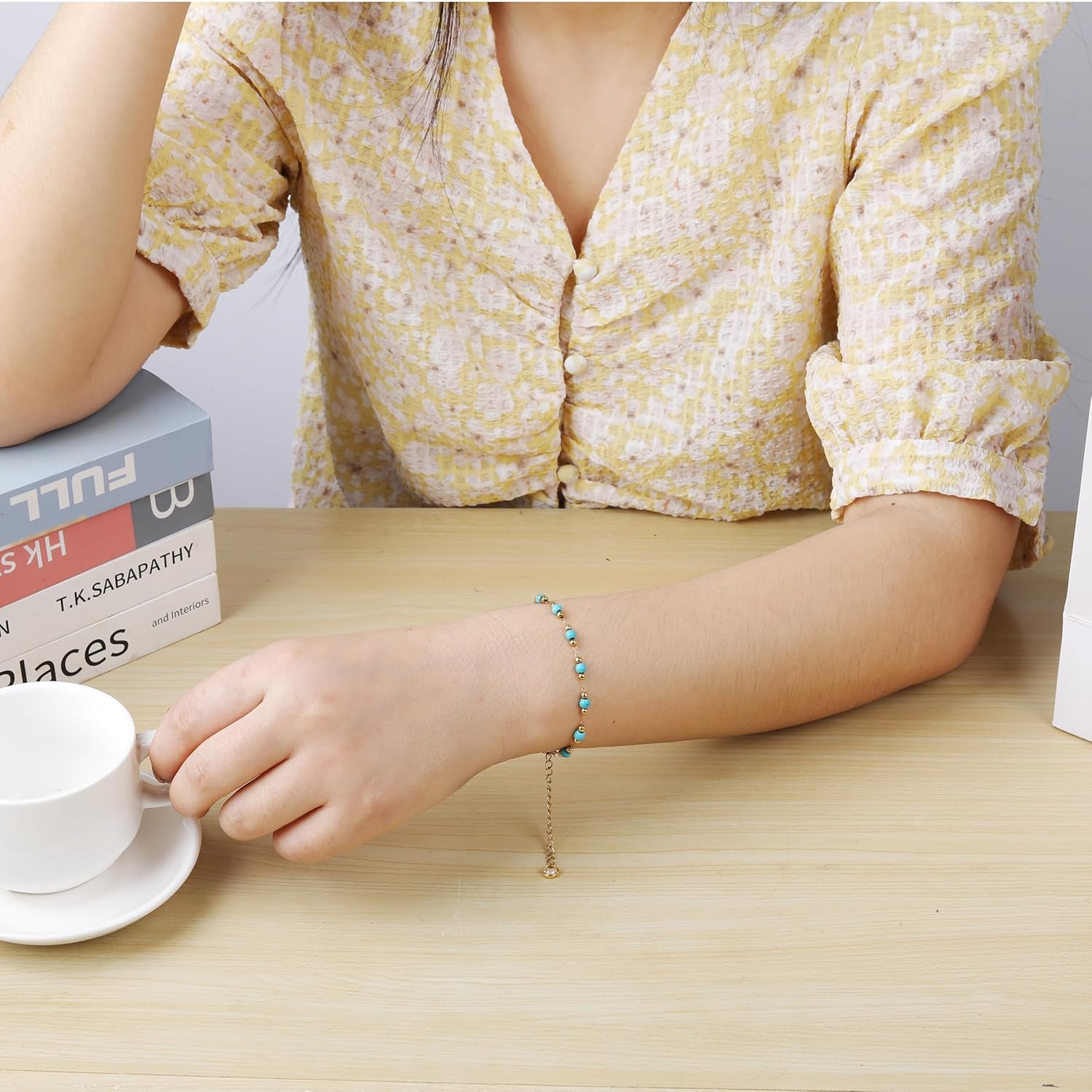 Turquoise Bracelet for Women 14K Gold Beaded Bracelets Handmade Adjustable Dainty Turquoise Bracelet Gifts for Birthdays Parties And Daily Wear - Image 3