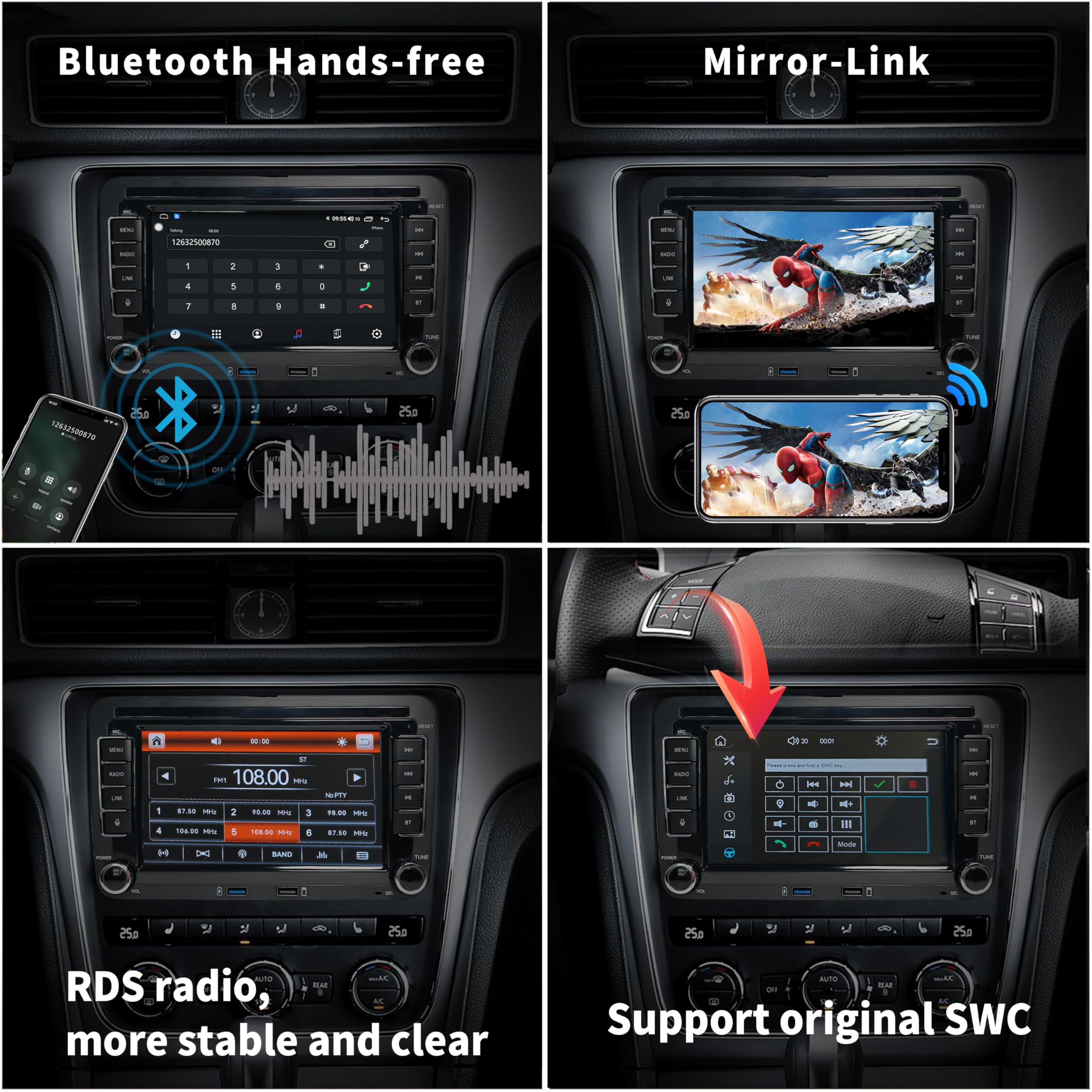 Radio de Coche para VW Golf 5 Golf 6 Skoda Polo Touran Passat Tiguan, Pantalla de 7 Pulgadas Bluetooth DSP FM USB RDS SWC Mirror Link para iOS/Android+Canbus