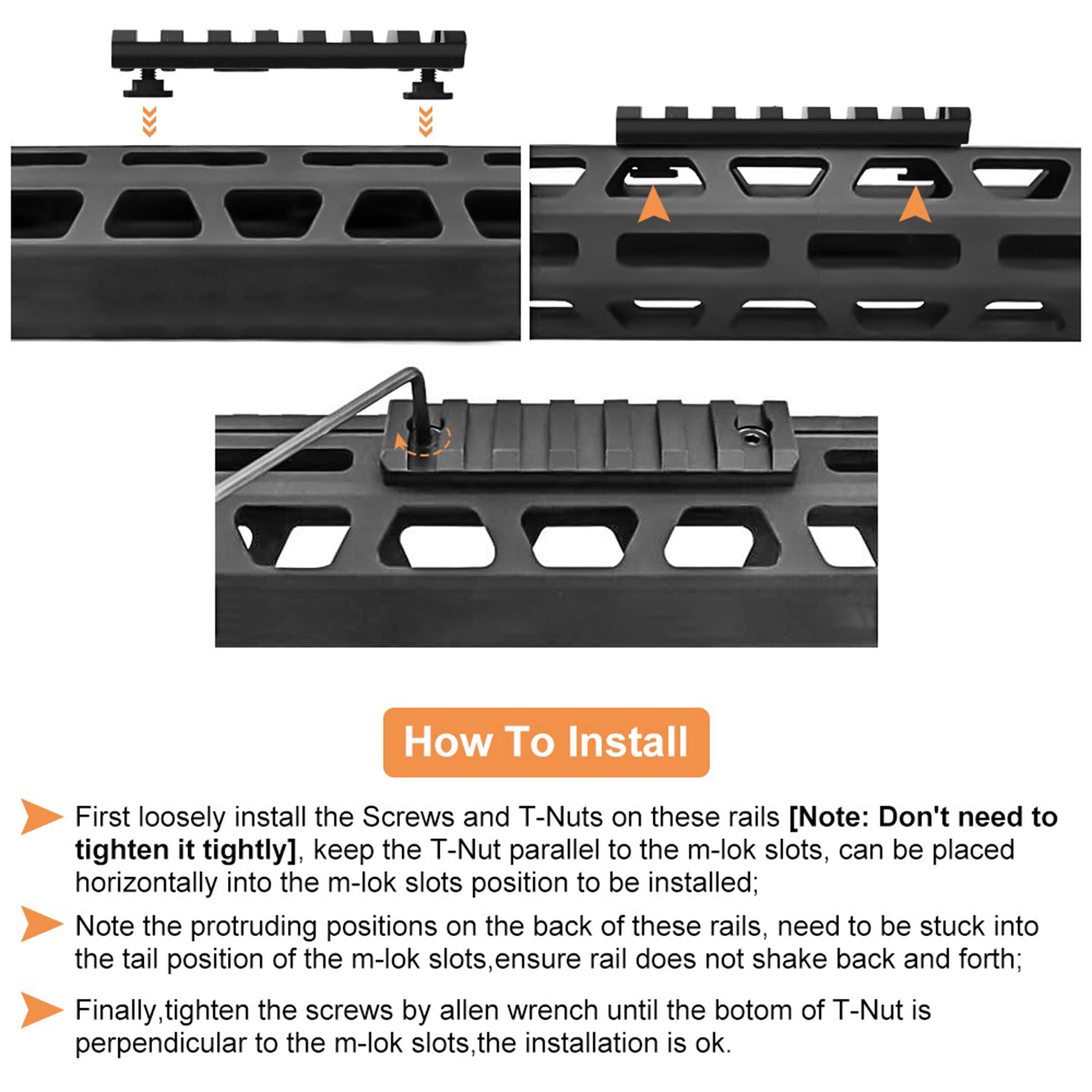 Rail Picatinny Pack 5 Rieles + Tornillos Mlok y Llave Airsoft para Rifle 20/21mm Tactico Adaptador Weaver Accesorios Arma de Caza Montura Visor de Paintball Handguard Keymod