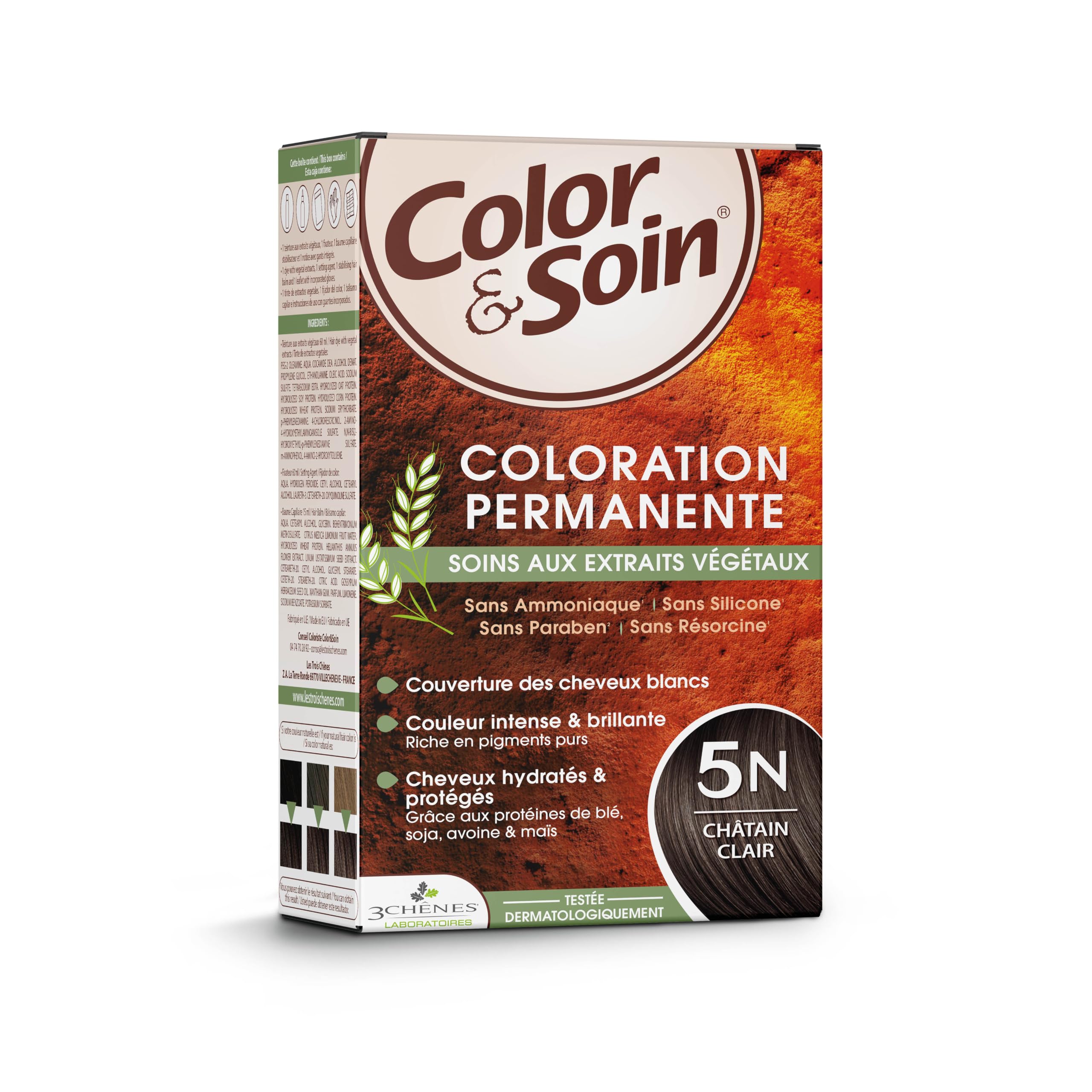 Les 3 Chênes Color & Soin 5N – Châtain Clair – Coloration Permanente Cheveux Femme Sans Ammoniaque – Soin Naturel Brillance Durable – Couvre 100% Cheveux Blancs