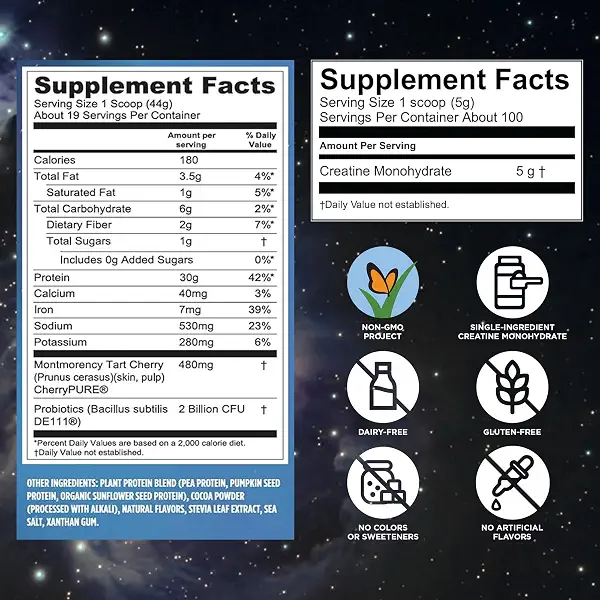 Vega Protein + Recovery Chocolate & Creatine Monohydrate Powder Bundle – 30g Plant Based Protein, 1.8 lbs (19 Servings) & 5g Pure Unflavored Creatine Monohydrate Powder, 17.6 oz (100 Servings) 4
