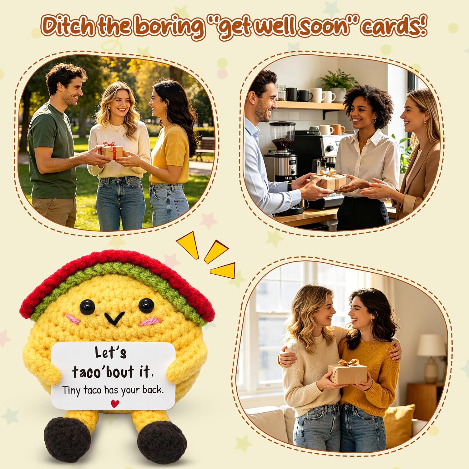 Encouragement Gifts for Women and Men, Funny Crochet Taco with Message Card