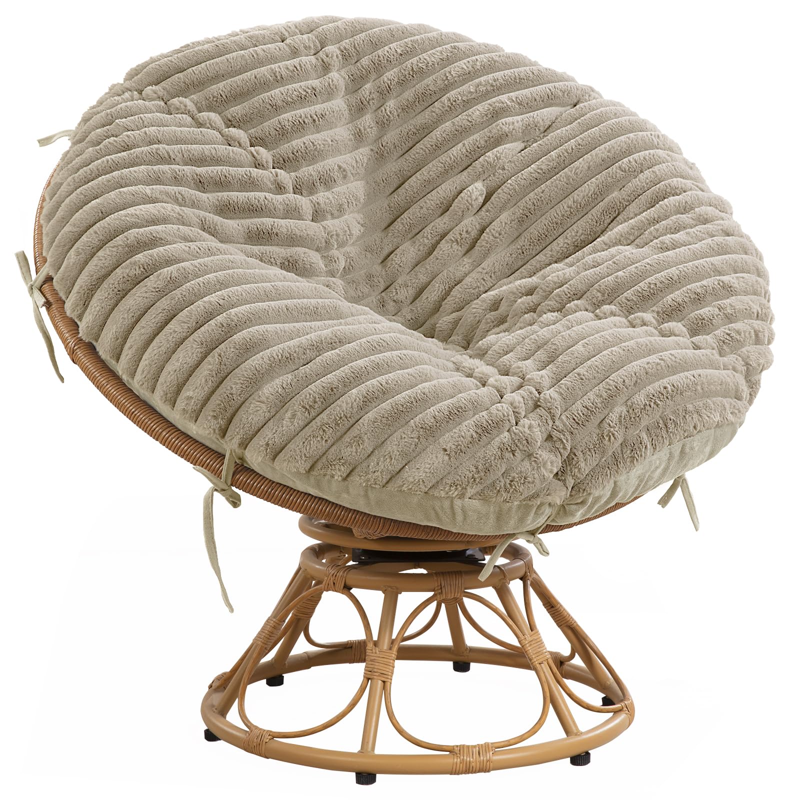 HOMBYS Fluffy Shaggy Cover for Papasan Chair Cushion, Plush Faux Fur Slipcover ONLY, (Without Cushion) Removable Soft Papasan Cushion Covers with 8 Ties, (Khaki, 50"x50")