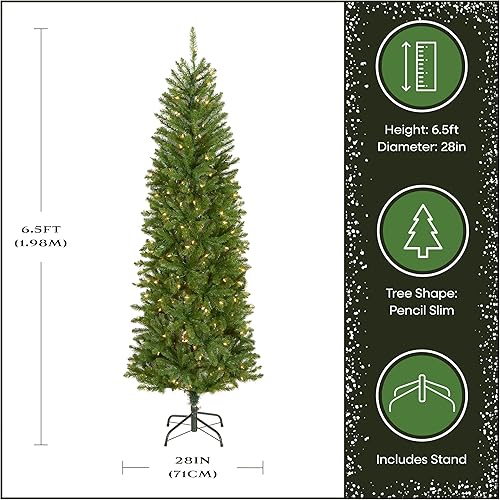 Miniatura 4 de National Tree Company 6.5 ft Pre-Lit Kingswood Fir Slim Artificial Christmas Tree, 250 Clear Lights, 719 Tips, Includes Stand, Green
