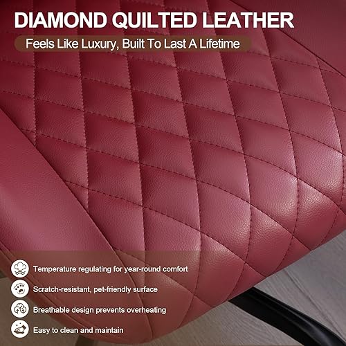 Miniatura 6 de Silla de escritorio de oficina en casa, silla ergonómica de cuero con respaldo alto, soporte lumbar, altura ajustable y reclinable, silla de oficina