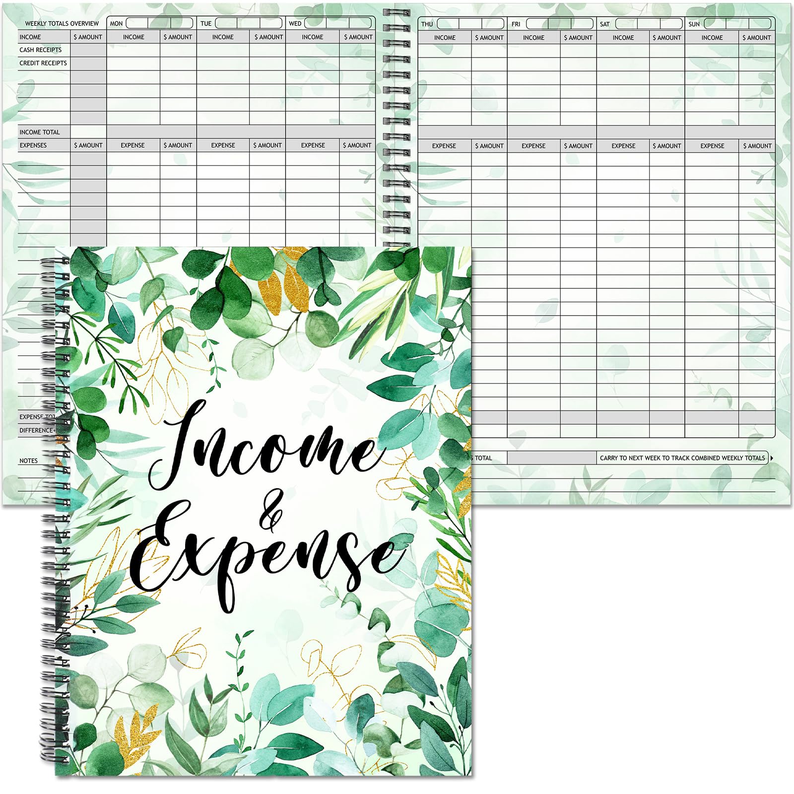 Harloon Income and Expense Log Book Eucalyptus Income and Expense Tracker Small Business Accounting Bookkeeping Ledger Book for Personal Finance Business Account Record Office Supply, 8.7 x 11 Inch
