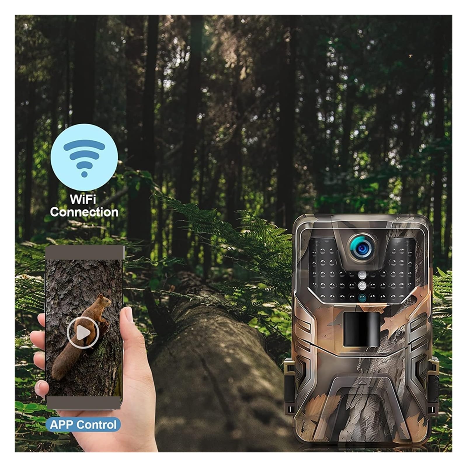 Kamera leśna, Kamera Obserwacyjna 4K 36MP Pokaz Wideo Na Żywo Kontrola Aplikacji Wi-Fi Do Gier Brak Świecącej Nocy 940NM Wizja Dla Kamery Wildlife Trap